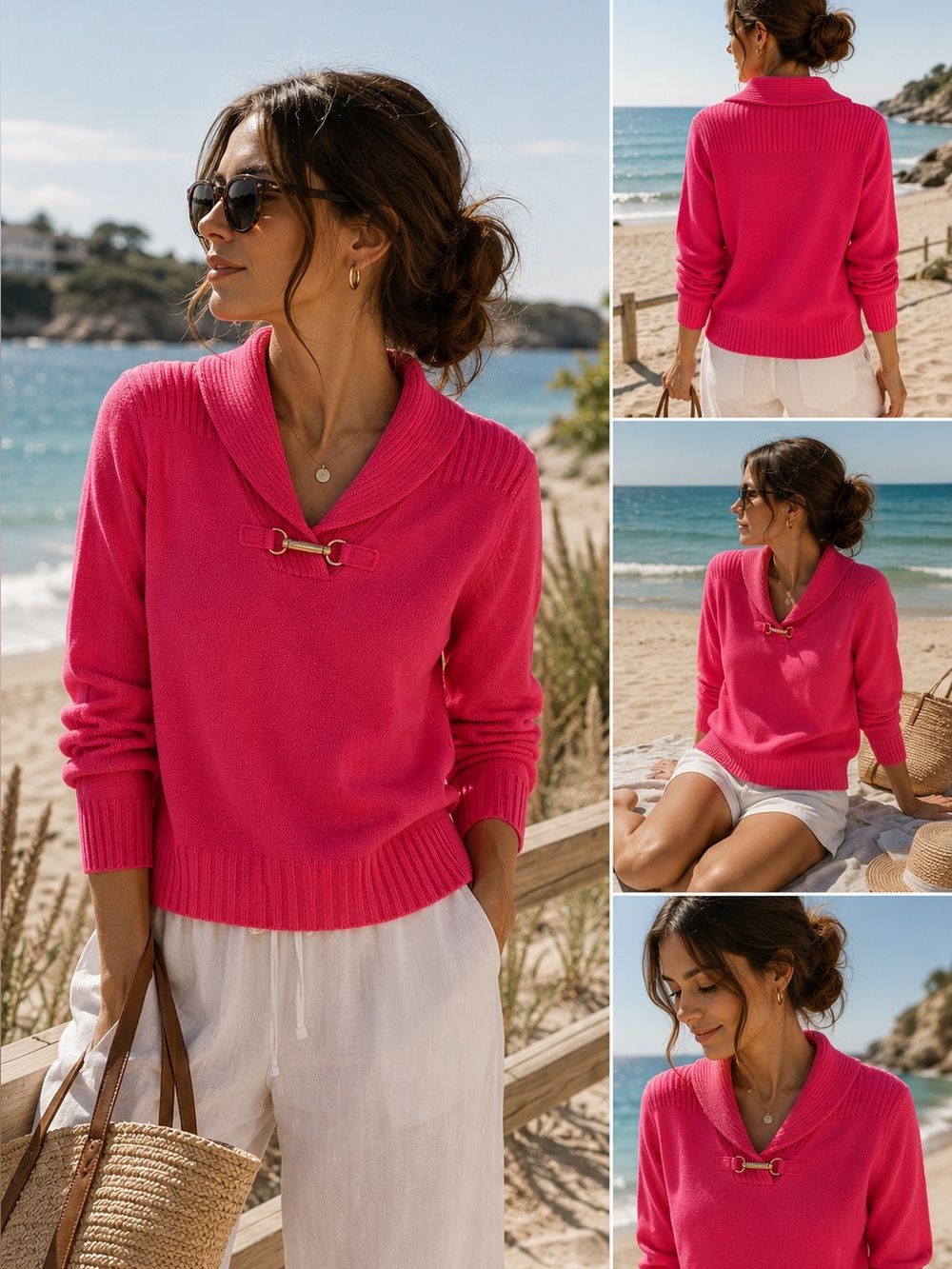 Chaps Pink Sweater with Gold Hardware - XL